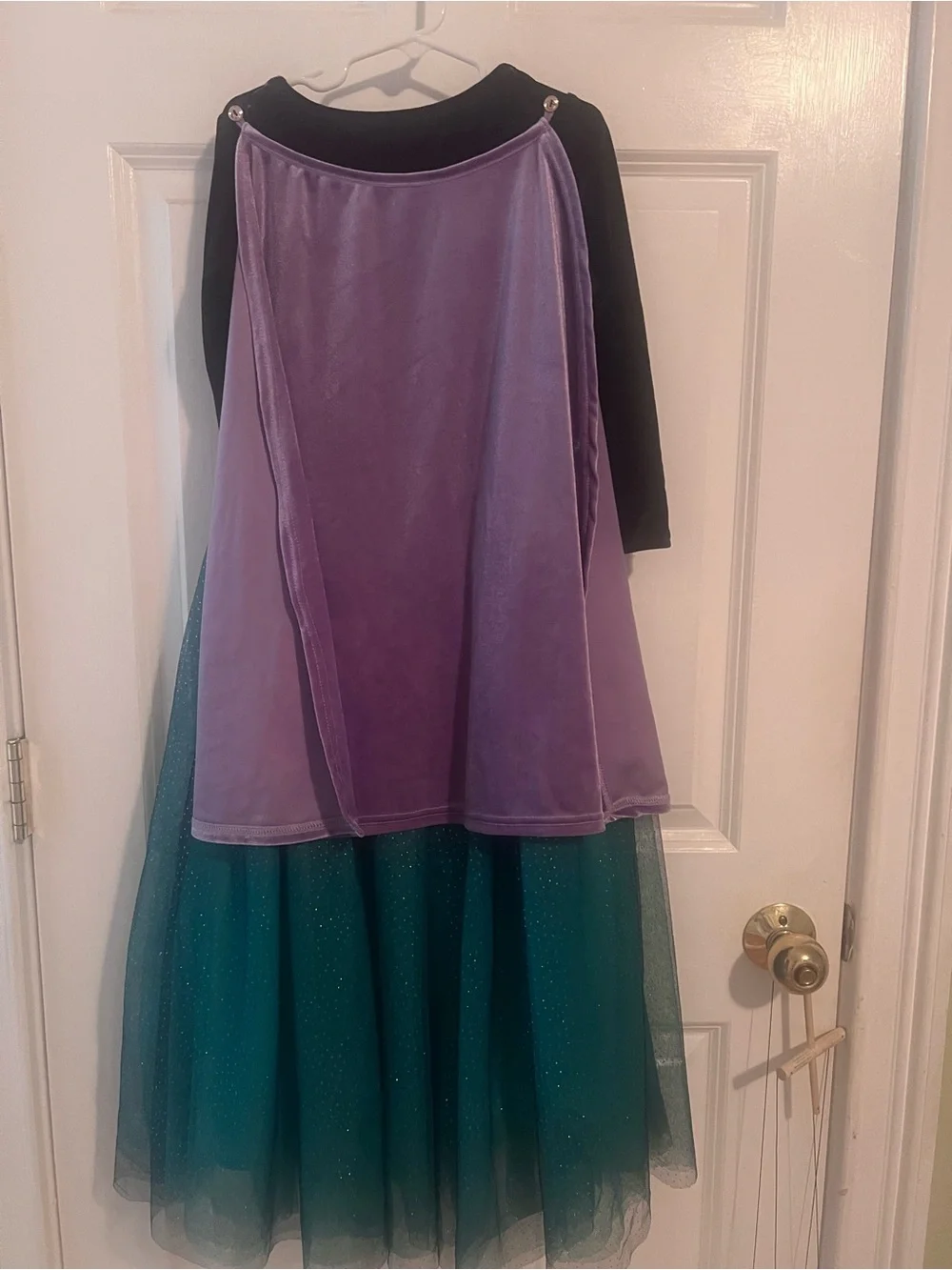Girls Anna Black & Teal Sparkle Princess Costume with Purple Waistband
